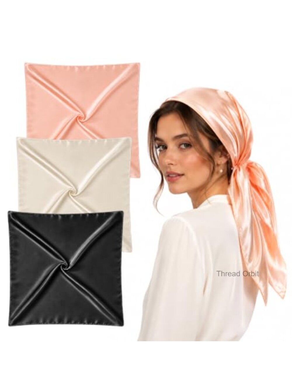 Large Square Satin Head Scarf 35in Silk Feel Bandana Hair Wrap